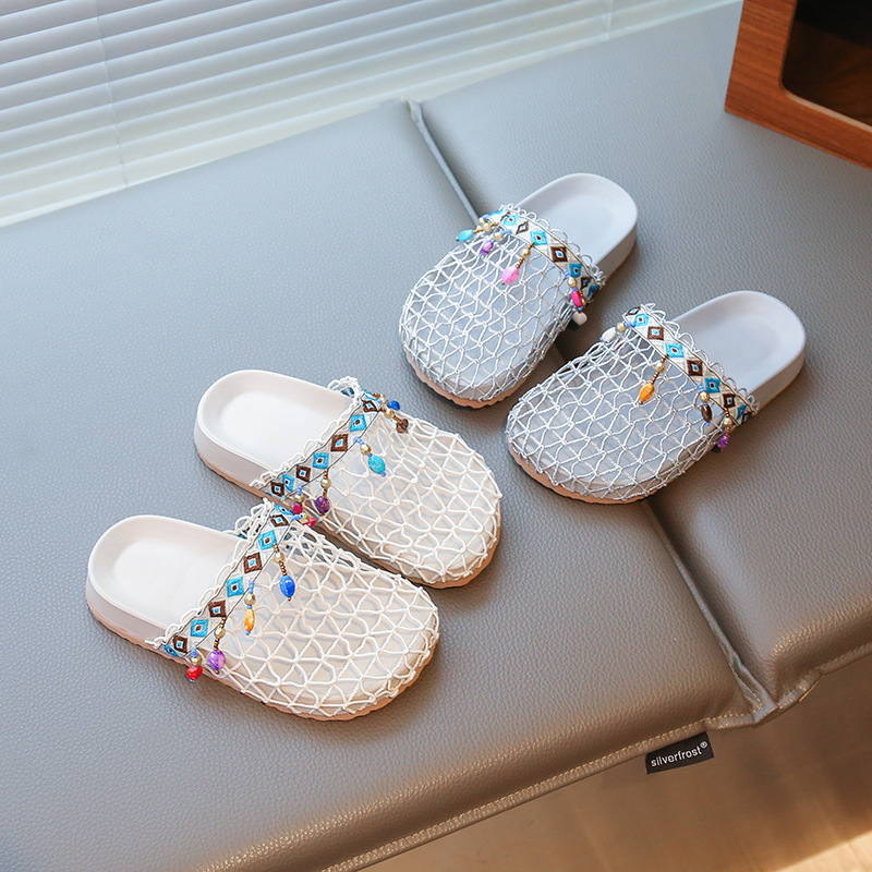 Children's Sandals Summer New Girls Baotou Hollow Mesh Half-Flop Bohemian Style Fashion Beach Sandals