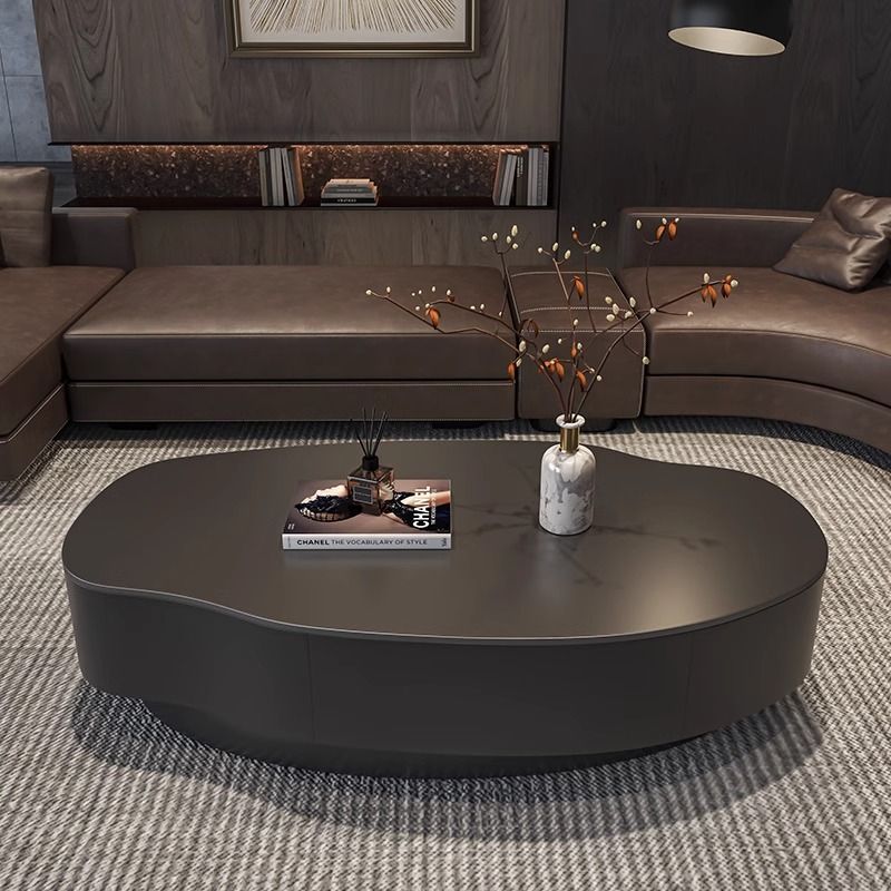 岩板芒果茶几意式客厅圆形家用现代简约户型轻奢高级极简茶桌组合