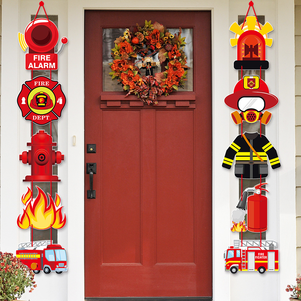 Amazon nueva caricatura tema de fuego decoración de fiesta de cumpleaños puerta colgante marco de la puerta decoración de cumpleaños para niños