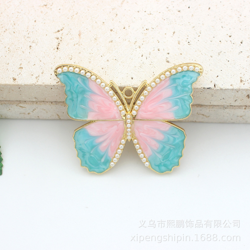 diy饰品配件轻奢风点珍珠渐变色蝴蝶超仙合金滴油吊坠挂件钥匙扣|undefined