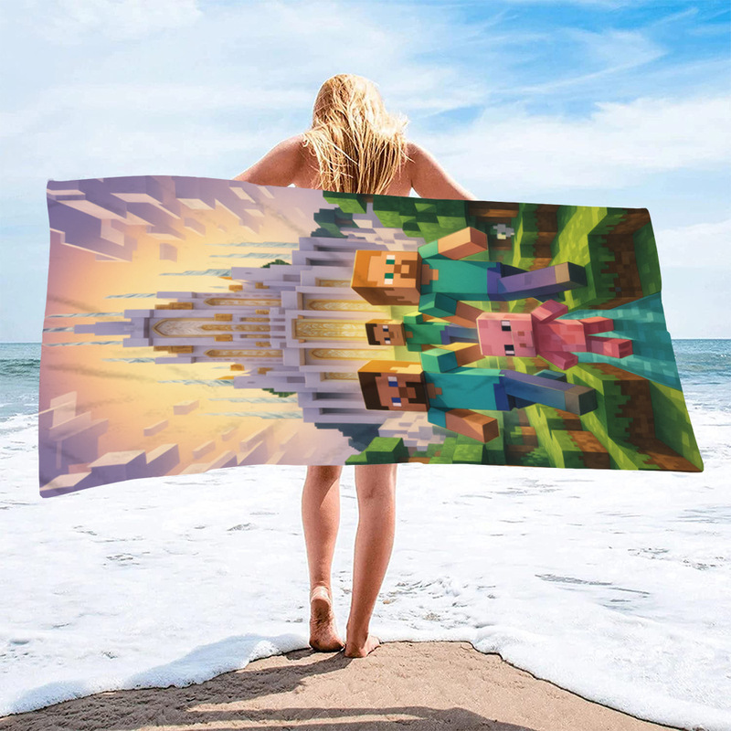 Anime Beach Towel My World Series 3 Microfiber Beach Towel Swimming Bath Towel Variety Square Towel Beach Towel