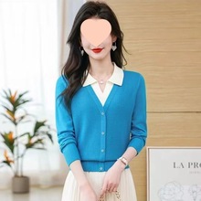 秋装假两件领针织衫毛衣女装秋冬2025新款拼色保暖上衣