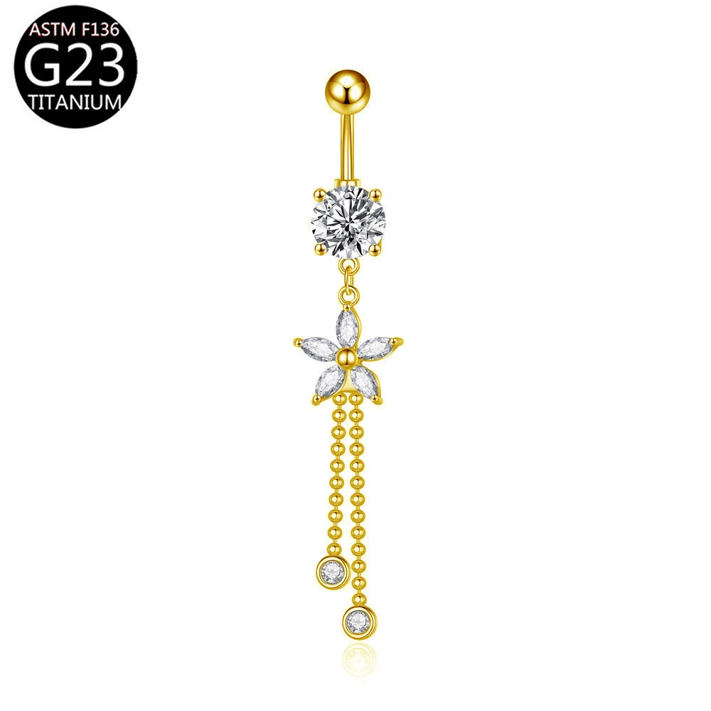 Belly button piercing with zircon drop-shaped, flowered