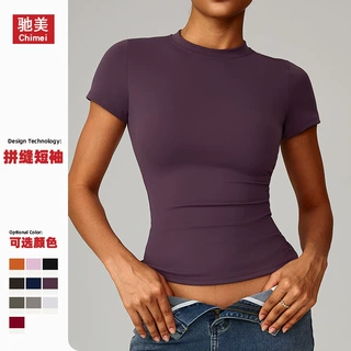 加工定制速干t恤瑜伽服短袖健身上衣罩衫户外跑步运动短袖女8455