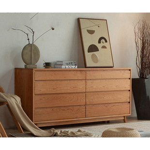 Nordic Solid Wood Eight-Drawer Cabinet for Home Living Room Wall-Mounted Multi-Functional Storage Drawer Cabinet Bedroom Simple Bedside Storage Cabinet
