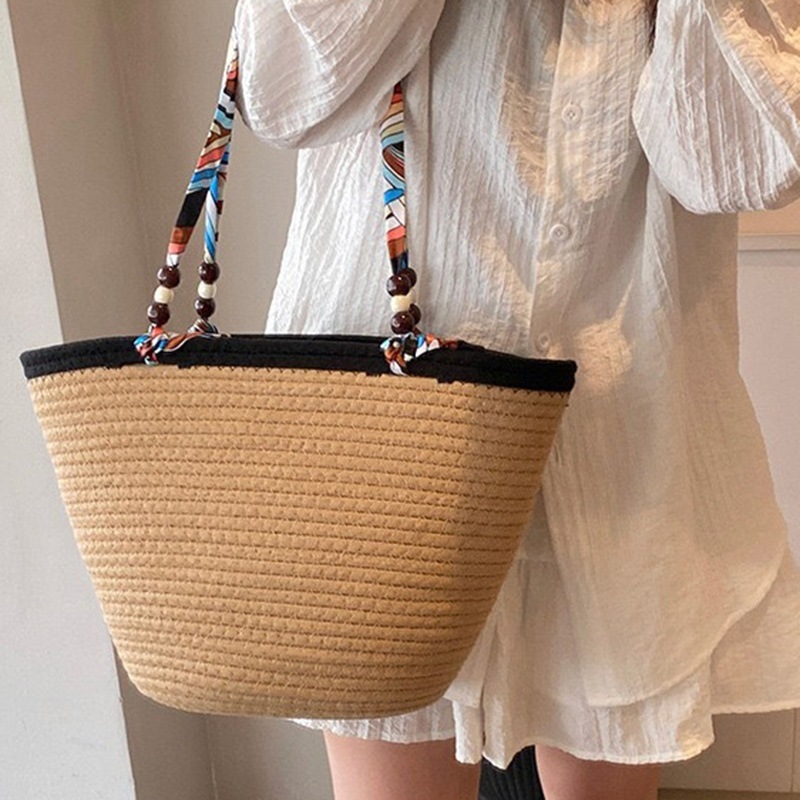 Nueva bolsa de tejido de gran capacidad, bolsa de viaje, bolsa de playa de paja, bolsa de hombro, bolsa de mujer. image 5
