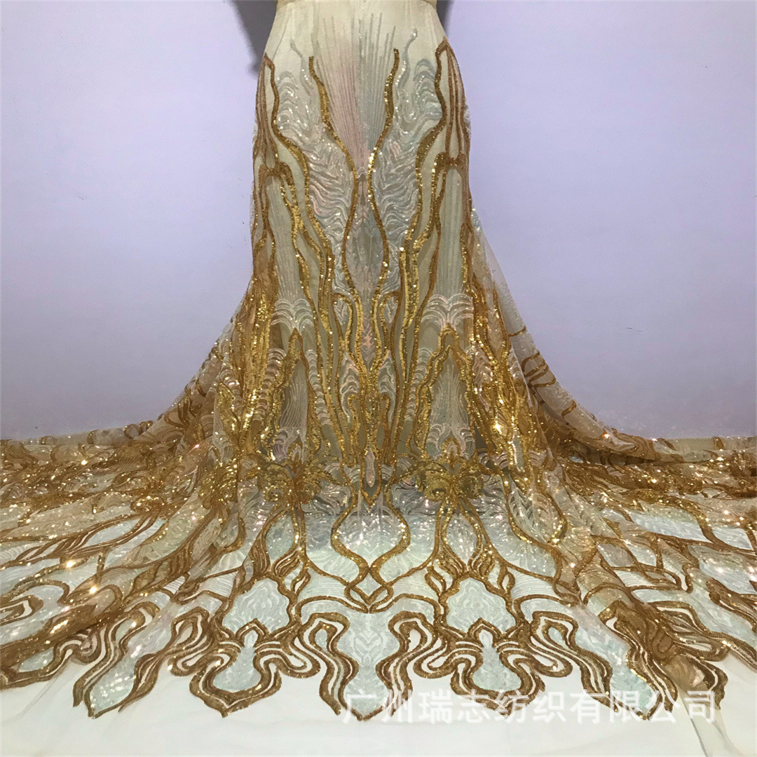 Africano posicionamiento completo patrón de malla sequinilla tela de desfile perspectiva vestido de prom tela sequillas encaje