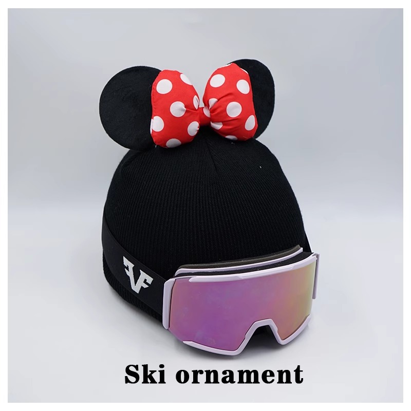 White Dot Minnie Ear Ski Hat Helmet Cover Plush Cute Snowboard