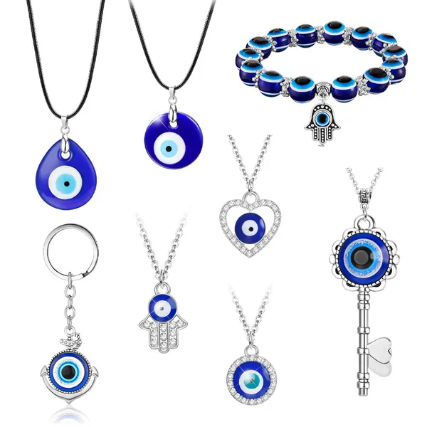 Cross-border Turkish necklace suit Devil's Eye Glass blue eye pendant Time Gem jewelry element jewelry