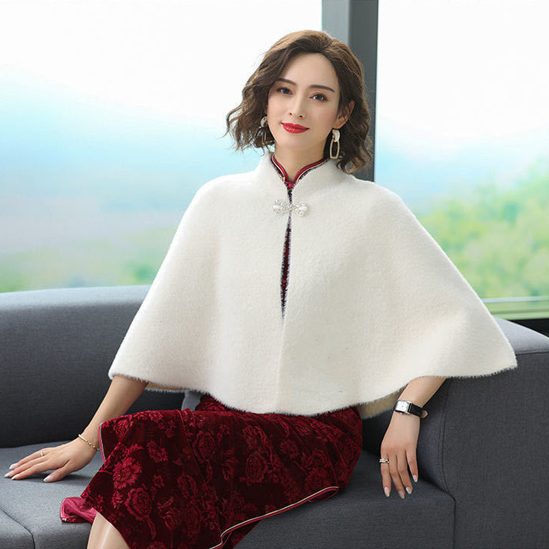 Cheongsam Wedding Dress Chinese Shawl Imitation Mink Velvet Cloak Sweater Jacket Women's 2025 Autumn and Winter Knitted Cardigan