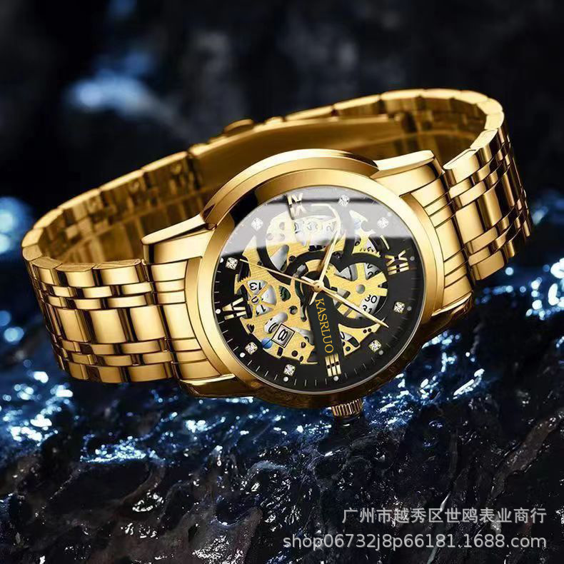 Casaro's New Fully Automatic Men's Watch Waterproof Calendar Luminous Tourbillon Trendyy Cut Out Design Non-Mechanical