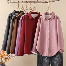 2024年冬装 文艺范加绒加厚灯芯绒纯色女衬衫休闲上衣批发潮
