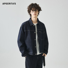 APO男装|跨境男士牛仔外套秋季美式高街潮牌痞帅宽松翻领夹克上衣