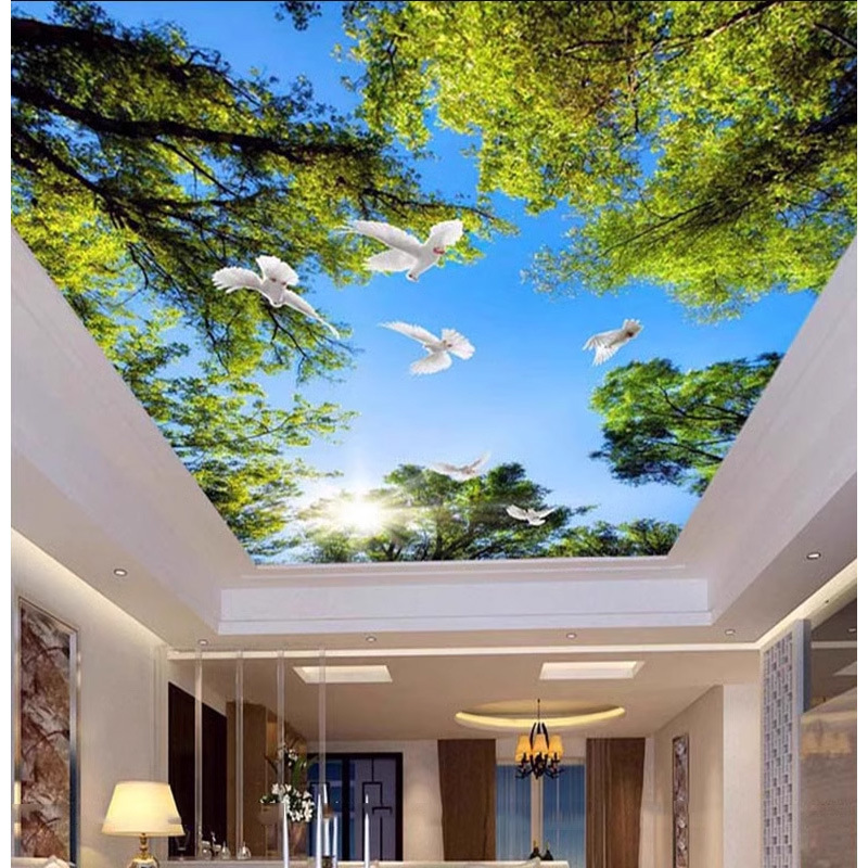 3D立体蓝天白云墙纸客厅天花板壁纸餐厅酒店吊顶棚屋顶天空壁画|undefined