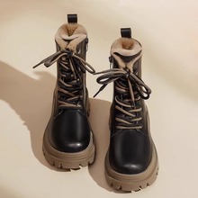 雪地靴女款2025新款秋冬季加绒加厚马丁靴厚底短靴子东北棉鞋黑色