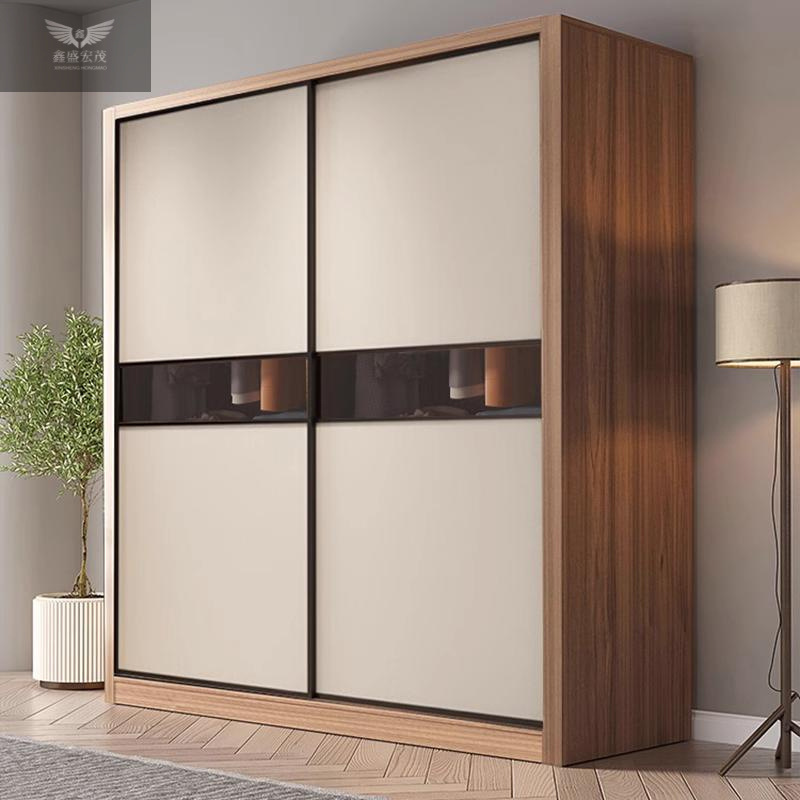 Moderno y simple armario de dormitorio doméstico tipo tablero nórdico puerta corredera armario de almacenamiento de puerta corredera de vidrio económico image 3