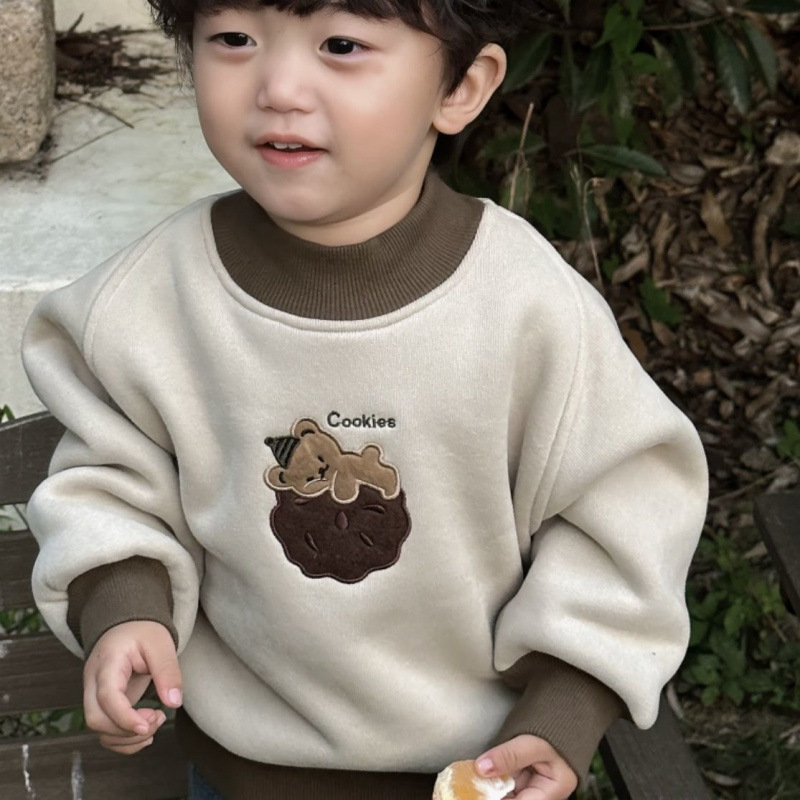 Children's Half-Turtleneck Sweatshirt 2025 New Autumn and Winter Korean Style Fleece Top for Boys and Girls, Stylish Round-Neck Shirt for Babies