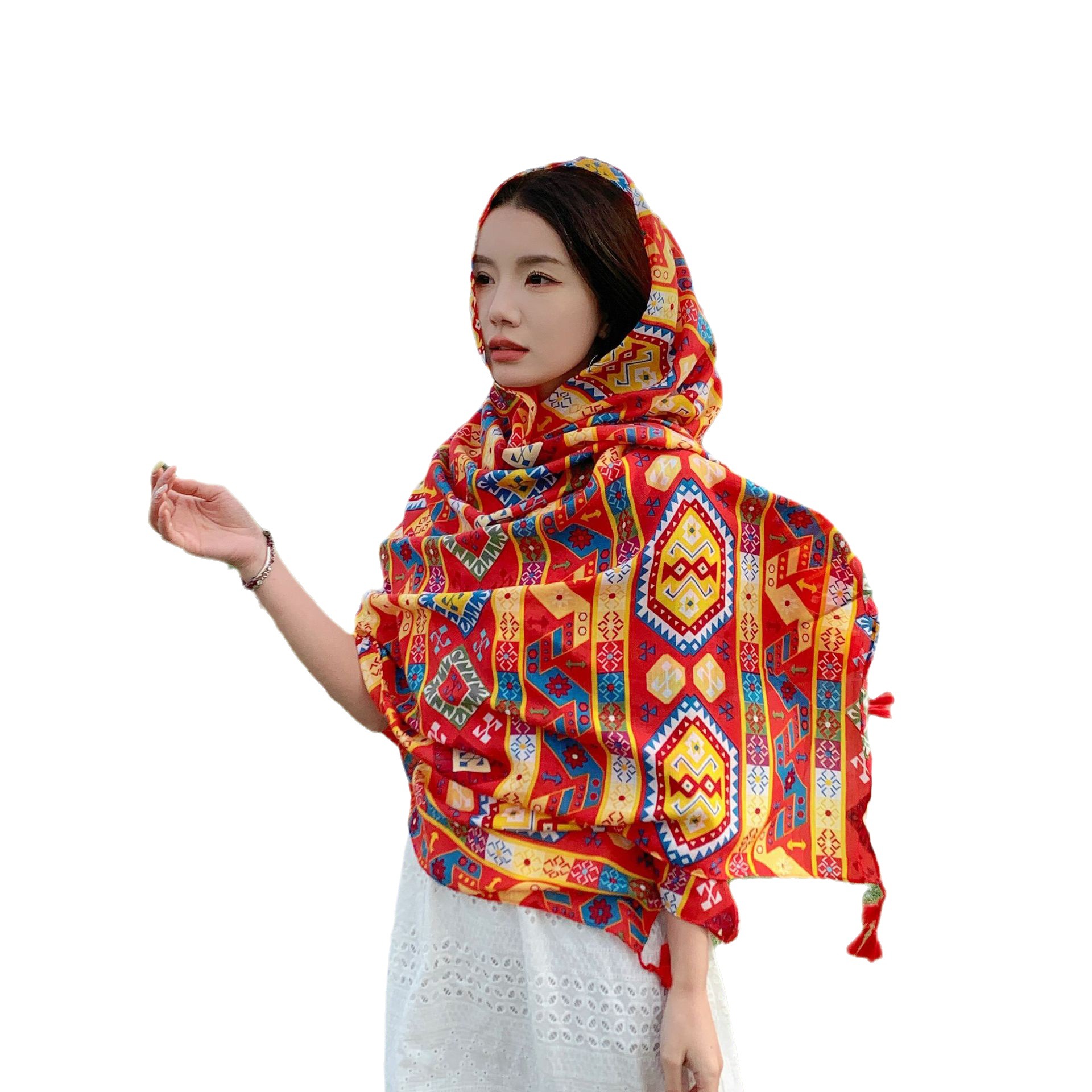 Estilo étnico Yunnan Lijiang Tíbet viajes chal algodón y lino sentir desgaste exterior protector solar bufanda de primavera y otoño Toalla de playa delgada