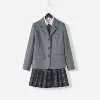Ash skirt + gray long suit + white shirt + tie medal
