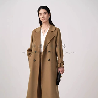 定制~小禾插肩袖直身风衣款束袖廓形真丝双面羊绒大衣外套女秋冬