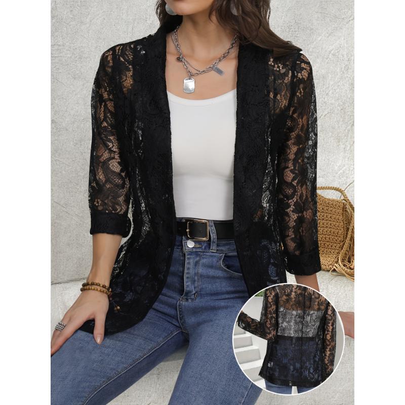 2025 New Cross-Border Dropshipping Fashion Women's Floral Lace Blazer with Exquisite Layered Design