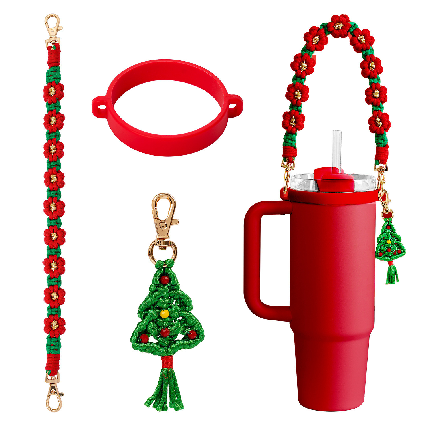 Amazon stanley pequeña margarita flor taza de agua cordón de grado alimenticio anillo de silicona cinturón de taza de agua portátil