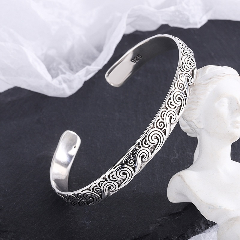 925 plata esterlina ondulación pulsera retro sensación alta nicho lujoso ligero simple moda joyería anillo pulsera pulsera mujer