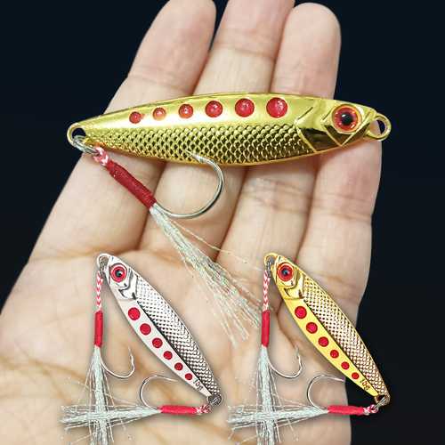 Long-range cast falling double single hook small iron plate road sub-bait freshwater sea fishing bass cocked mouth white striped sequin bionic bait set