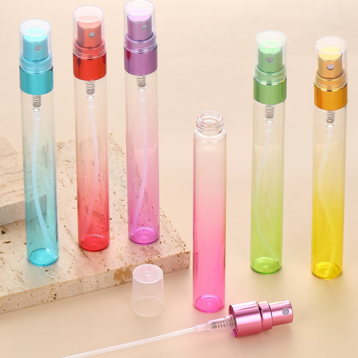 Botella de perfume de vidrio de 10ml cosmética sub-embalaje botella vacía tubo de pulverización portátil botella de perfume de muestra de color