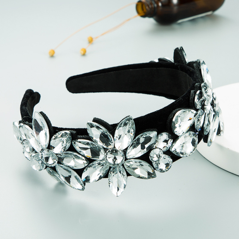 Neues Barockes Schwarzes Flanell-buntglas-diamantblumen-stirnband display picture 3