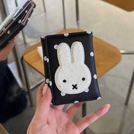 ins 甜美毛绒小白兔三折钱包经典波点设计轻薄大容量学生百搭钱包