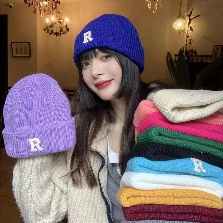 New Autumn And Winter Korean R-label Hat, Knitted Hat, Unisex, Simple And Versatile, Knitted Hat, Anti Cold And Warm Sleeve, Cold Hat_voghion.com