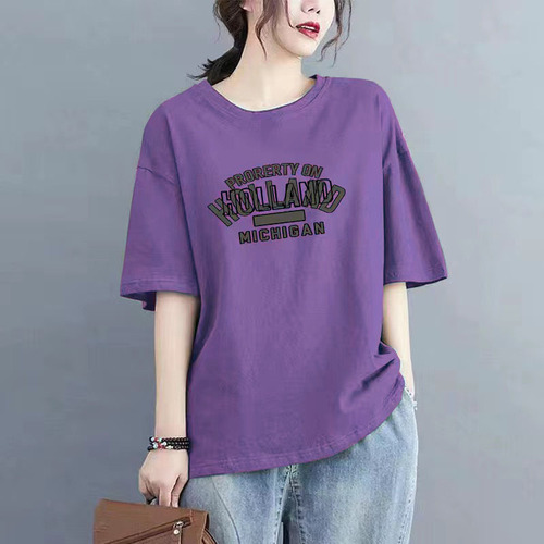 Summer New Arrival 100% Cotton Short Sleeve T-shirt for Women, Stylish and Fashionable, Plus Size, Versatile, Uncommon Round Neck Loose Top
