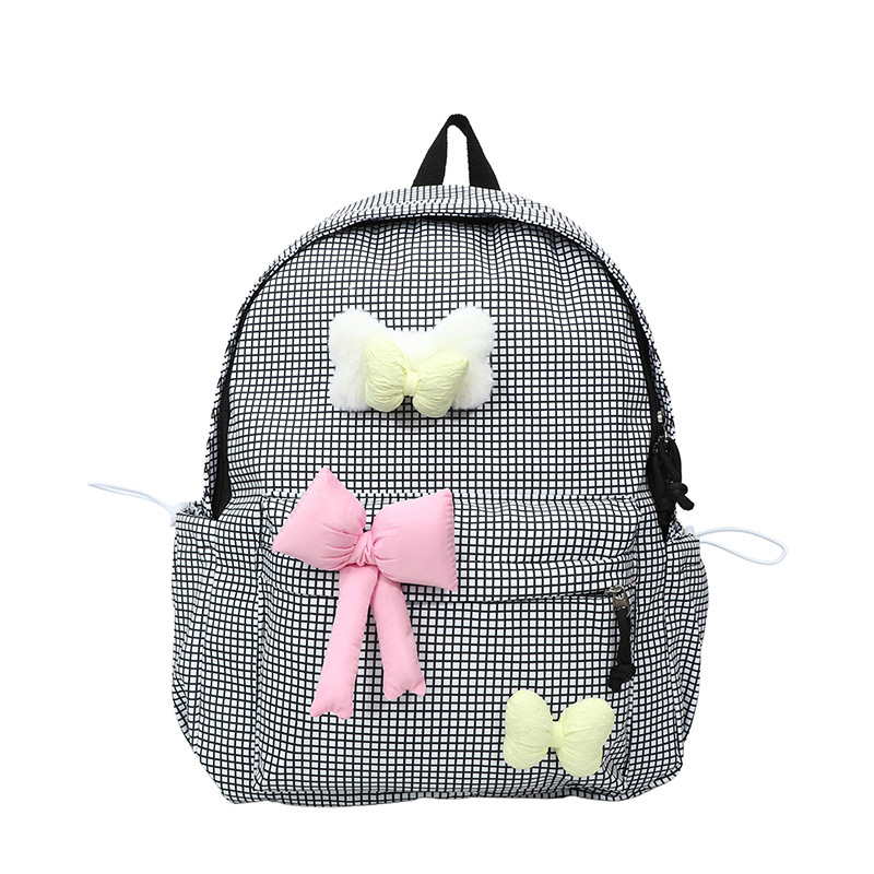 Mochila para niños y niñas a cuadros de estilo occidental, lindo lazo, literario, escuela de escuela primaria, mochila escolar, nueva mochila para niños