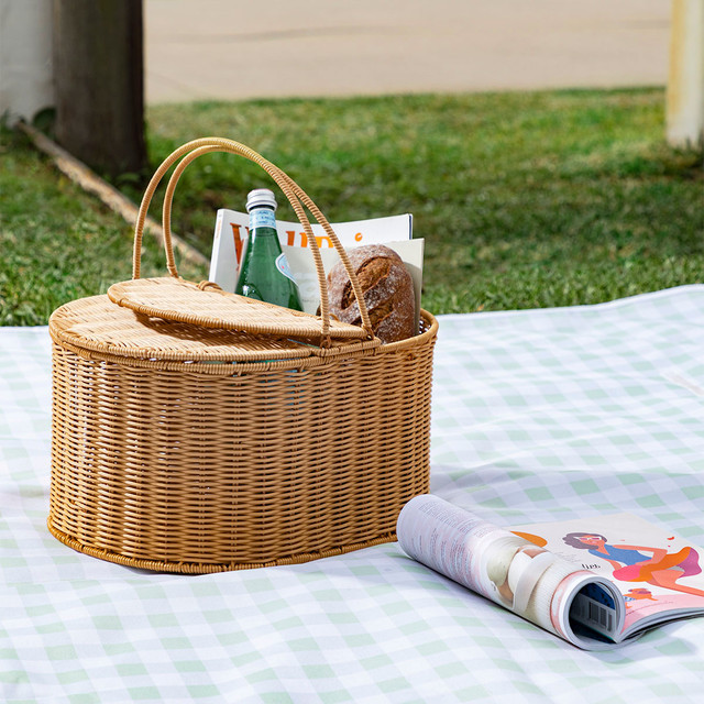Portátil cesta de picnic supermercado cesta de la compra de ratán-como al aire libre de picnic cesta de almacenamiento hogar cesta de verduras fruta cesta de pan