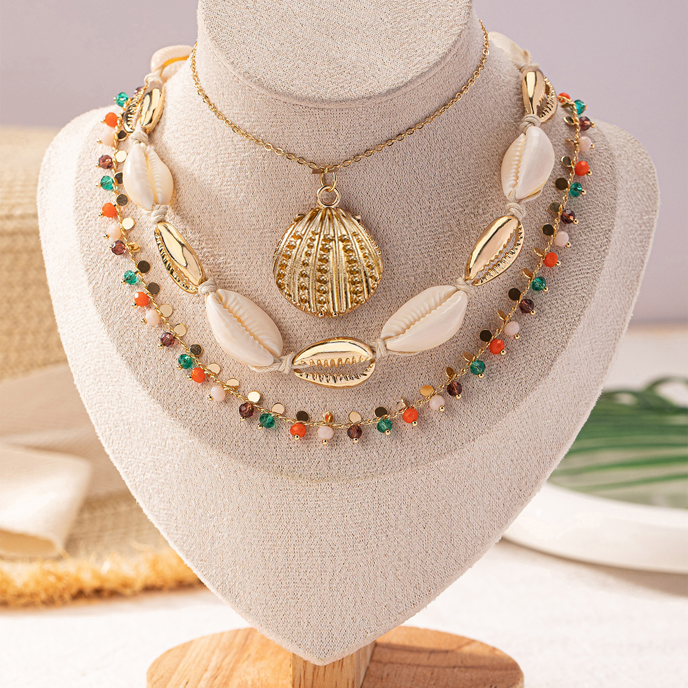 Travel, Beach Occasion Vacation Bohemian Marine Style Geometric Scallop Shell Alloy Wholesale Pendant Necklace Necklace