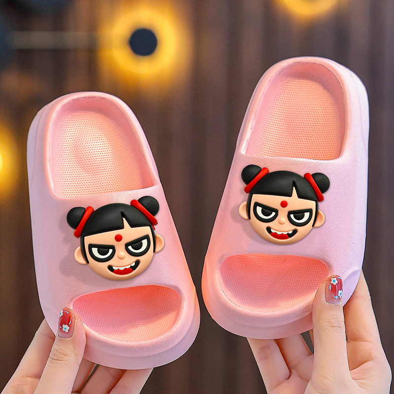 Nezha pantuflas zapatillas para niños verano nuevo estilo dibujos animados fondo suave interior bebé zapatos de playa sandalias