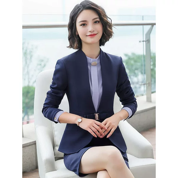 Professional Women's Suits for Hotel and Bank Business Work, Collarless Suits, Long-Sleeved Suits, Skirt Suits, Formal Wear