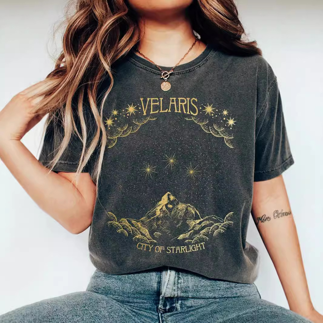 Transfronterizo nuevo eBay impresión digital unisex damas luna impresión digital casual cuello redondo jersey verano manga corta