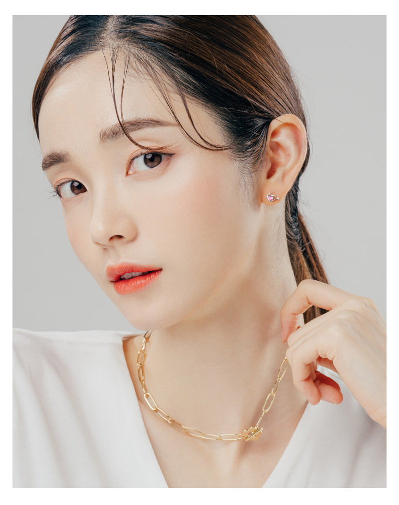 Simple Style Heart Shape Silver Plating Inlay Zircon Ear Studs 1 Pair