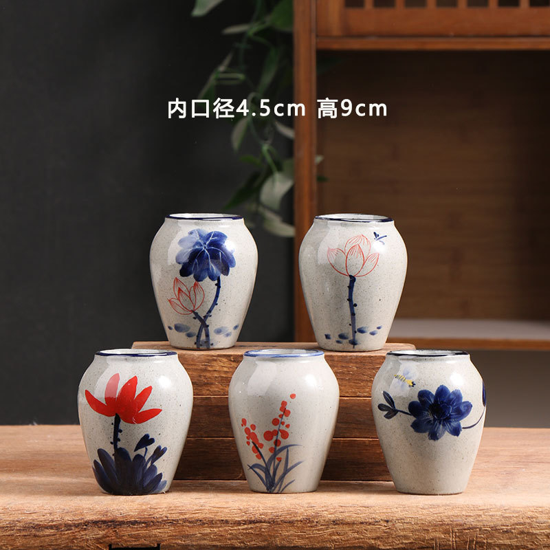 Mini Hand-Painted Blue and White Succulent Flower Pot Ceramic Simple Household Clay Stoneware Small Pottery Pot Clearance Clearance Wholesale