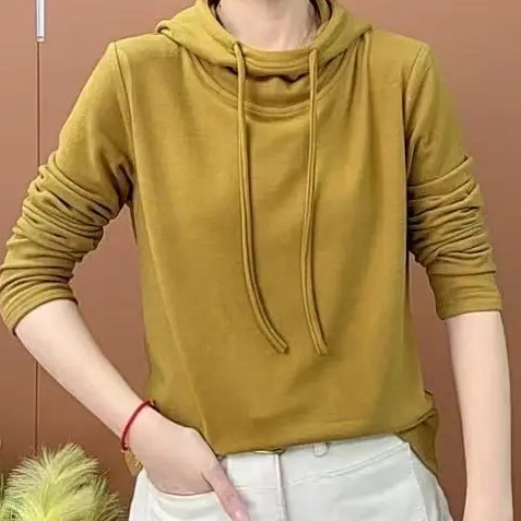 Hooded German Velvet Sweatshirt for Women, Spring, Autumn and Winter Long-Sleeved Bottoming Shirt, Loose, Casual, Large Size, Fashionable and Age-Reducing