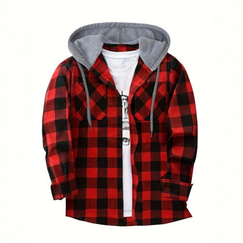 European and American code men's New York fashion trend hooded plaid sport coat flannel hat coat