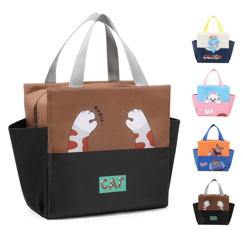 Cartoon Color-matching Children's Lunch Bag Large Capacity Outdoor Travel Office worker Fresh-keeping Ice Bag Portable Insulated Lunch Box Bag