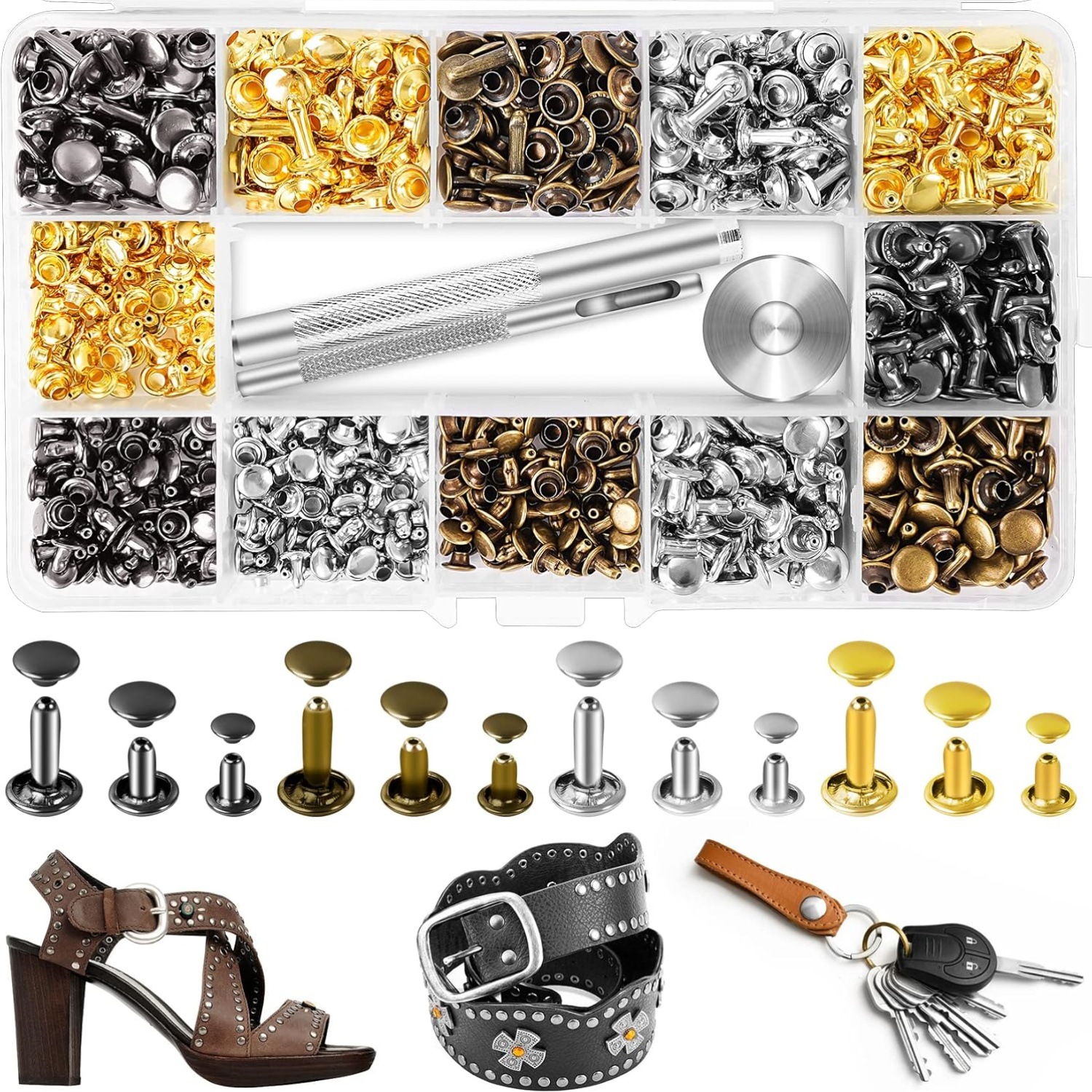 480套装金属装饰对敲皮具圆形平双面铆钉配件子母扣辅料服装撞钉