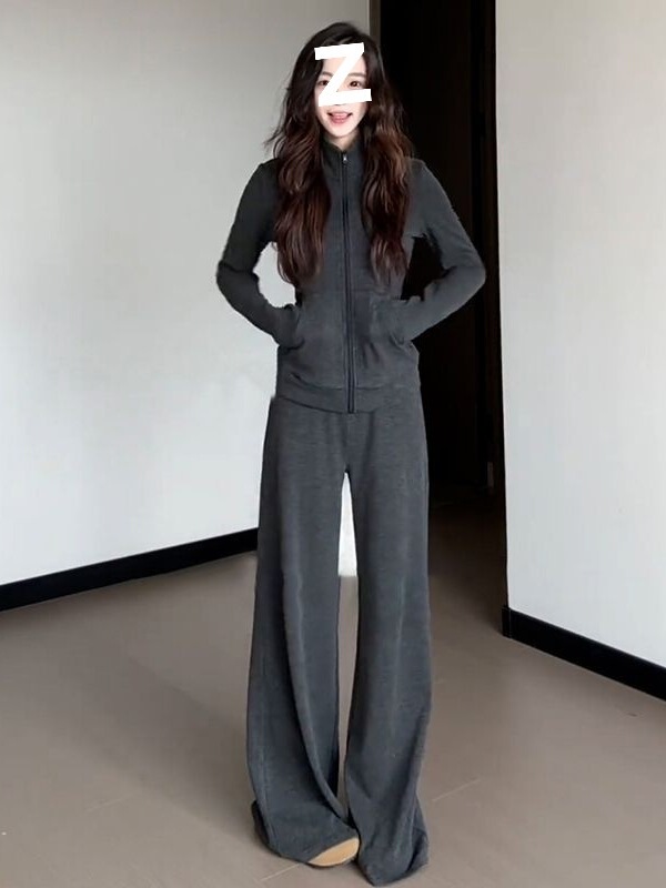 韩系休闲运动服套装女春秋新款韩版显瘦卫衣时尚阔腿裤两件套女装|undefined