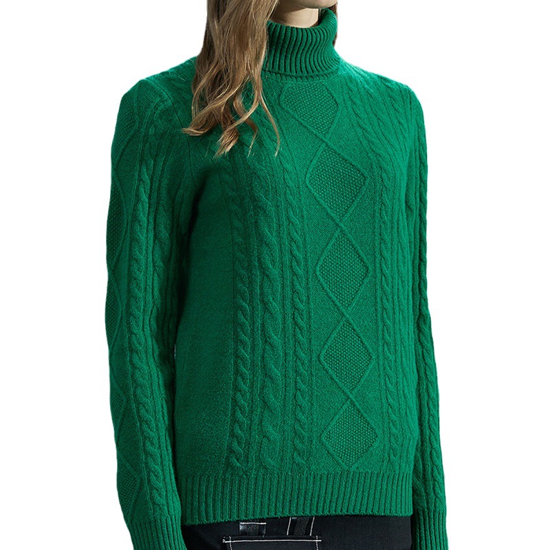 Suéter de lana para mujer, otoño e invierno, jersey de cuello alto, talla grande, grueso, sencillo y versátil, suéter con patrón trenzado, estilo británico.
