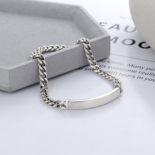 Yunchaoxuan S925 sterling silver Korean version simple and minimalist square tube bolt splicing side chain personalized bracelet