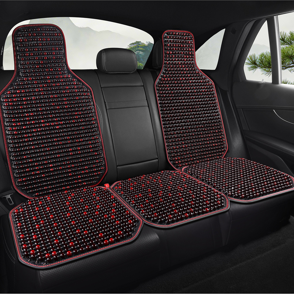 Summer Car Wooden Bead Seat Cushion, Breathable Massage Cooling Pad, Universal Model with Lumbar Support and Headrest, Limited-Time Special Wholesale Offer