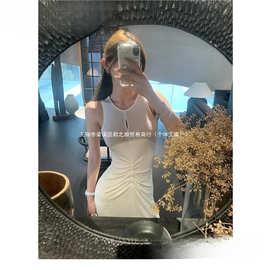 纯欲风薄款修身小众设计感夏日连衣裙子女新款长裙图片色拼接中裙